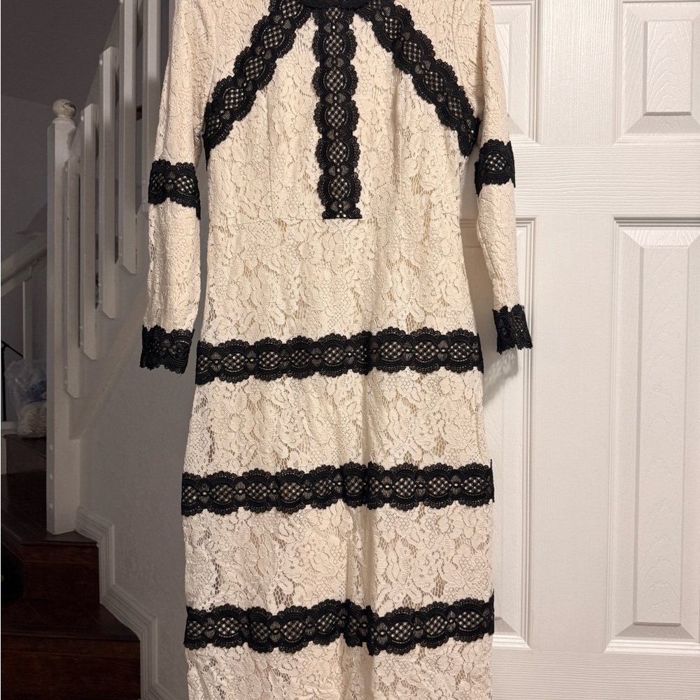 Dainty Jewells Cream and Black Lace Long Sleeve Dress